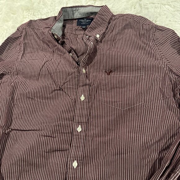 American Eagle Outfitters mens striped button down shirt LT collared preppy - Picture 4 of 11